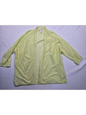 Chicos Sheer Chartreuse Open Front Cardigan Size 3 XL Womens Lightweight